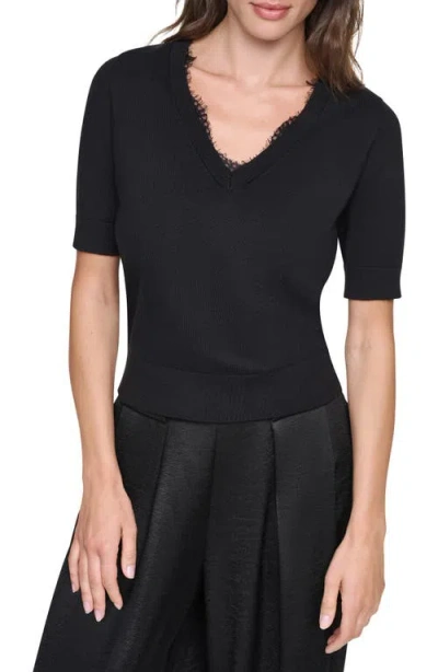 Dkny Lace Trim Sweater In Black