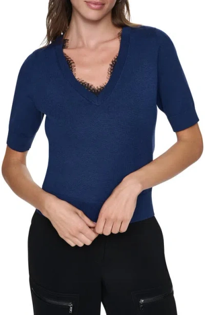 Dkny Lace Trim Sweater In Blue