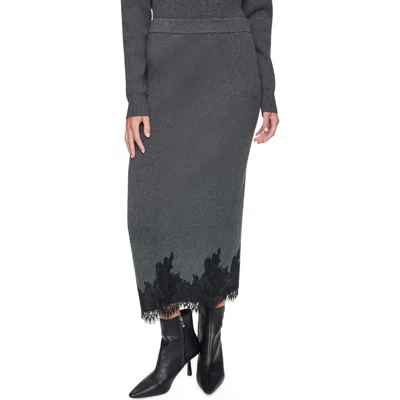 Dkny Lace Trim Sweater Midi Skirt In Gray