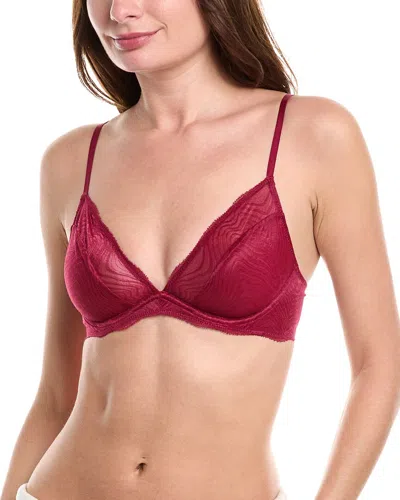 Dkny Burgundy Wavy Lace Plunge Bra In Red