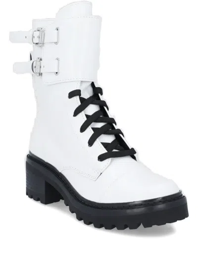 Dkny Lace-up Buckle Boots In White