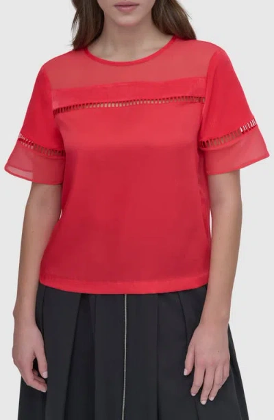 Dkny Ladder Embroidery Short Sleeve Woven Shirt In Watermelon