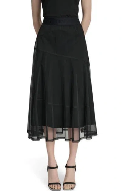 Dkny Women's Layered Mesh Logo-tape Midi Skirt In Black