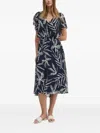 Dkny Leaf-print Midi Dress In Blue