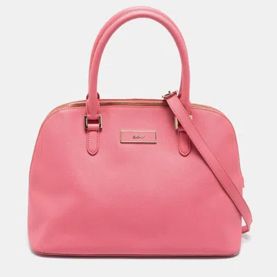 Dkny Leather Dome Satchel In Pink