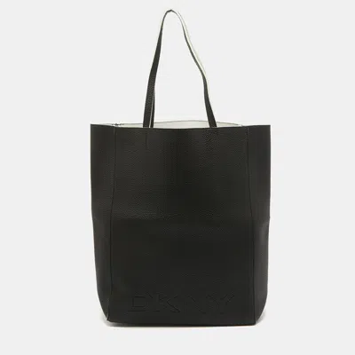 Dkny Leather Logo Embossed Shopper Tote In Black