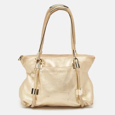Dkny Leather Metal Detail Tote In Gold