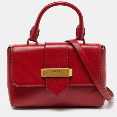 Dkny Leather Metal Logo Flap Top Handle Bag In Red
