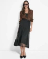 Dkny Leopard Print Shirt Mesh Midi Skirt