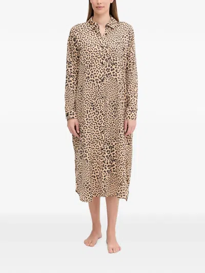 Dkny Leopard-print Button-down Midi Nightdress In Neutral