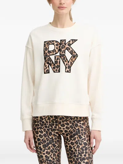 Dkny Leopard-print Logo-patch Sweatshirt In Neutral