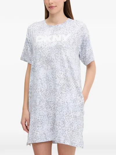 Dkny Leopard-print Logo-print Nightdress In Blue