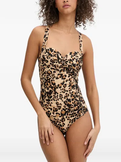 Dkny Leopard-print Swimsuit In Multi