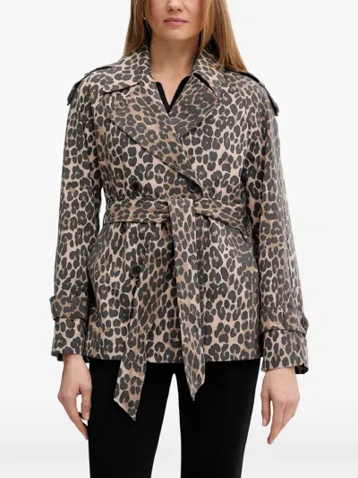 Dkny Leopard-print Trench Coat In Brown