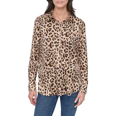 Dkny Leopard-printed Long Sleeve Button Up Shirt In Leopard Whiskey