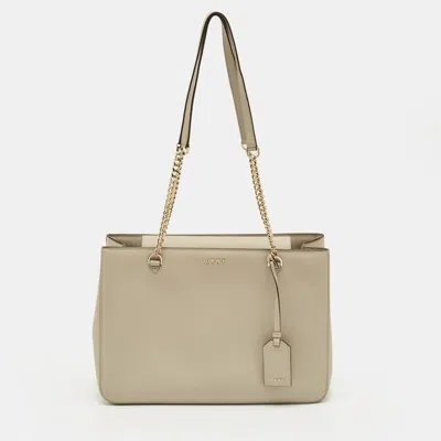 Dkny Light Beige Leather Bryant Park Chain Tote