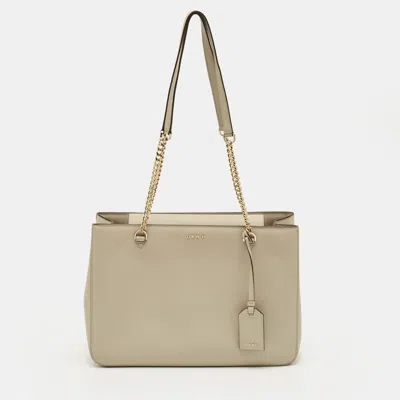 Dkny Light Beige Leather Bryant Park Chain Tote In Neutral
