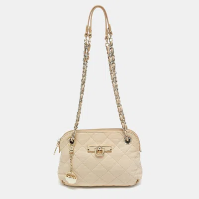 Pre-owned Dkny Light Beige Quilted Leather Small Zip Shoulder Bag