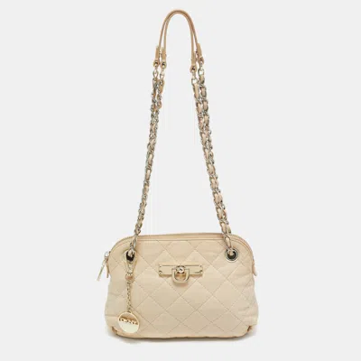 Dkny Light Beige Quilted Leather Small Zip Shoulder Bag In Gold