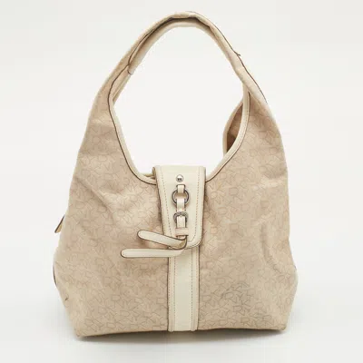 Dkny Light /cream Canvas And Leather Hobo In Beige