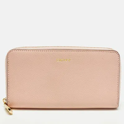 Dkny Light Pink Leather Zip Continental Wallet In Neutral