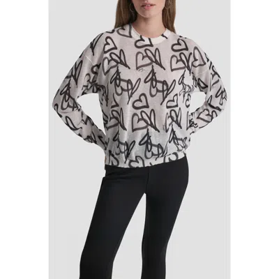Dkny Lightweight Graffiti Heart Print Sweater In Multi