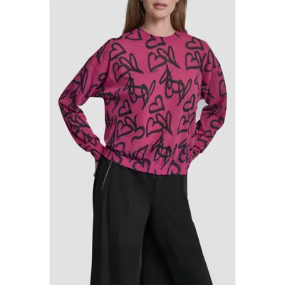 Dkny Lightweight Graffiti Heart Print Sweater In Animal Print