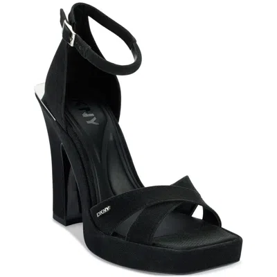 Dkny Linda Womens Criss-cross Shimmer Block Heel In Black