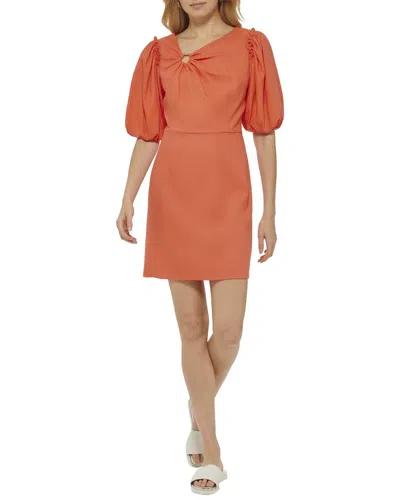 Dkny Linen-blend Flange Dress In Orange