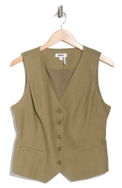 Dkny Linen Blend Vest In Brown