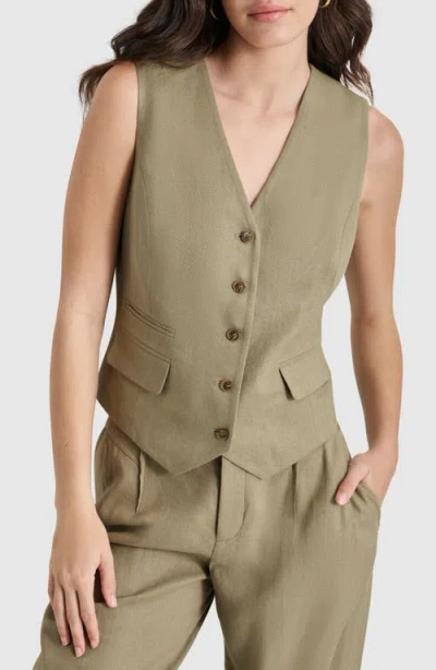 Dkny Linen Blend Vest In Light Fatigue