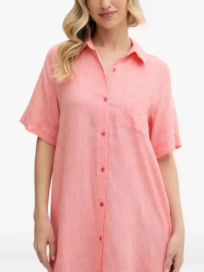Dkny Linen Button-down Nightshirt In Pink