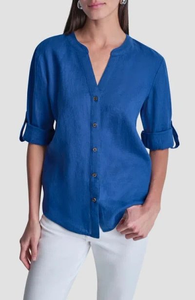 Dkny Linen Button-up Shirt In Blue