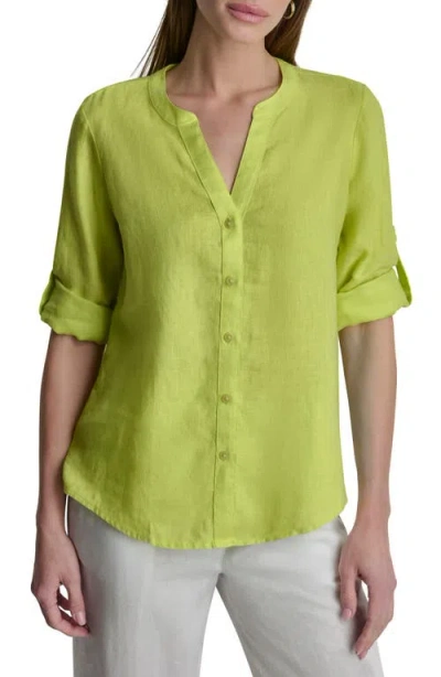 Dkny Linen Button-up Shirt In Green