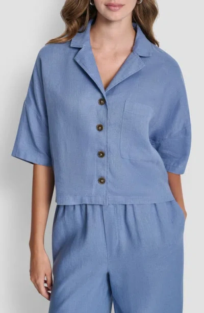 Dkny Linen Camp Shirt In Blue