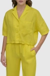 Dkny Linen Camp Shirt In Acid Yellow