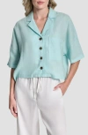Dkny Collared Linen Blouse In Multi