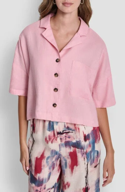 Dkny Linen Camp Shirt In Pink