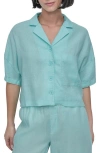 Dkny Linen Camp Shirt In Seafoam
