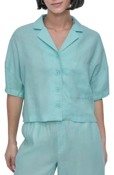 Dkny Linen Camp Shirt In Seafoam