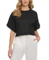 Dkny Linen Drop Shoulder Top In Black