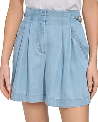 Dkny Linen High Rise Pleat Front Shorts In Glacier