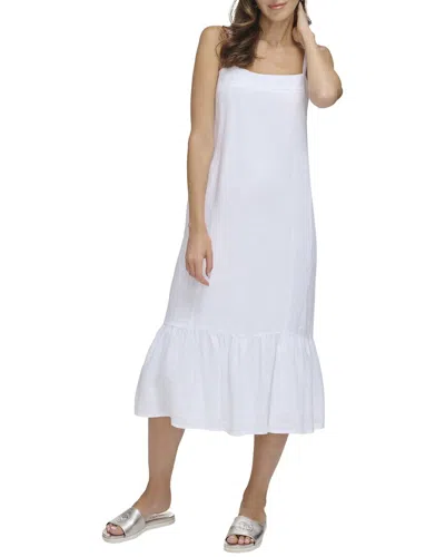 Dkny Linen Midi Dress In White