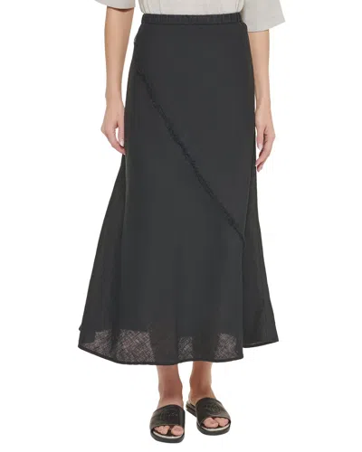Dkny Linen Midi Skirt In Black