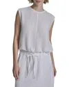 Dkny Drawstring Hem Linen Top In White