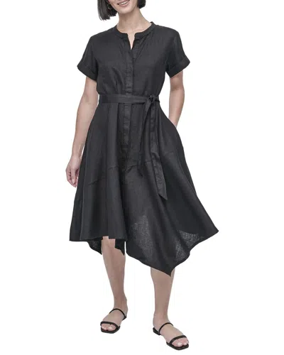Dkny Linen Wrap Dress In Black