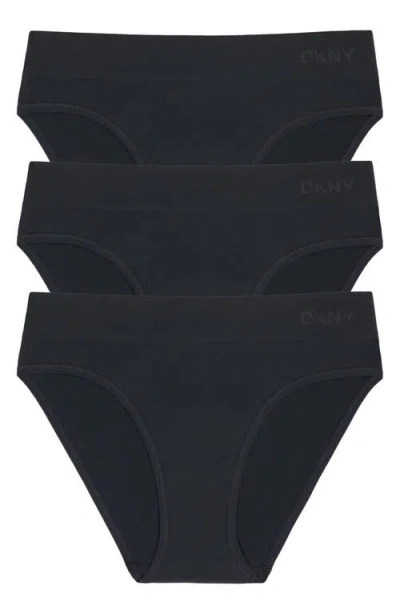 Dkny Litewear 3-pack High Leg Seamless Briefs In Black