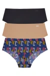 Dkny Litewear Cut Anywhere Assorted 3-pack Hipster Briefs In Black/glow/striped Logo