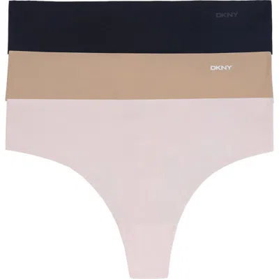 Dkny Litewear Cut Anywhere 3-pack Thongs In Multi