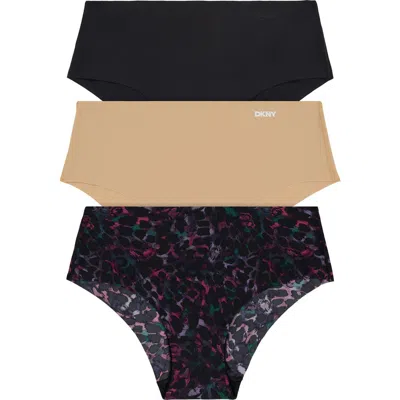Dkny Litewear Cut Anywhere Assorted 3-pack Hipster Briefs In Black